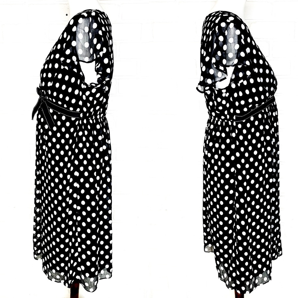 Maternity Black White Dot Short Sleeve Dress Lg - Picture 2 of 8